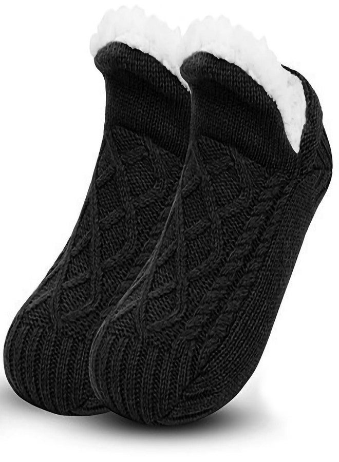 Backche Unisex Fluffy Fuzzy Warm Slipper Socks for Men Women, Thick Fleece Lined Non-Slip Socks Indoor Floor Black - Image 1
